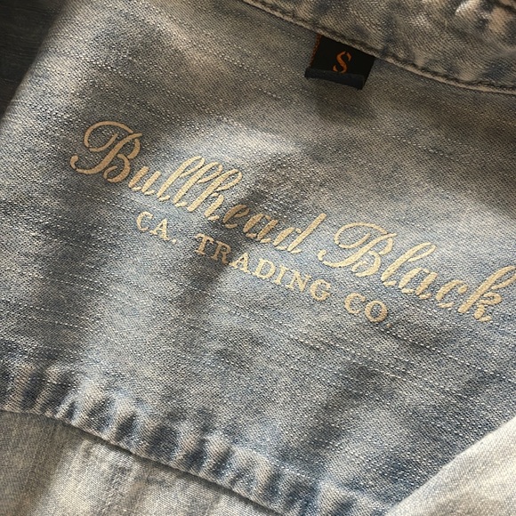 Bullhead Black Small Button Up Chambray Blue Stretchy Long Sleeve Top - Picture 6 of 8